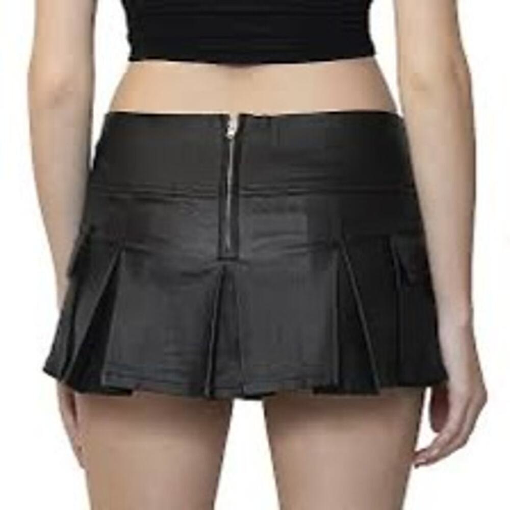 NWT Madden girl faux leather micro mini skort sz M blk pleated goth punk biker